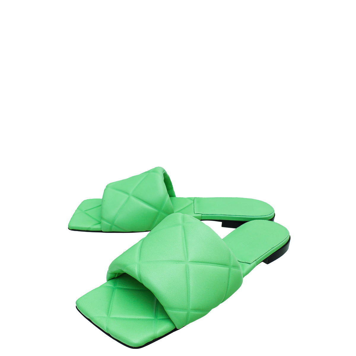 Bottega Veneta Light Green Embossed Quilt Lido Flat Sandals 40-Bottega Veneta-THE CLOSET