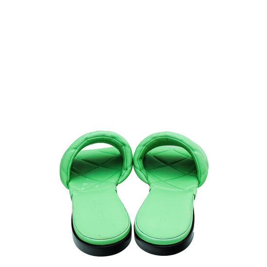 Bottega Veneta Light Green Embossed Quilt Lido Flat Sandals 40