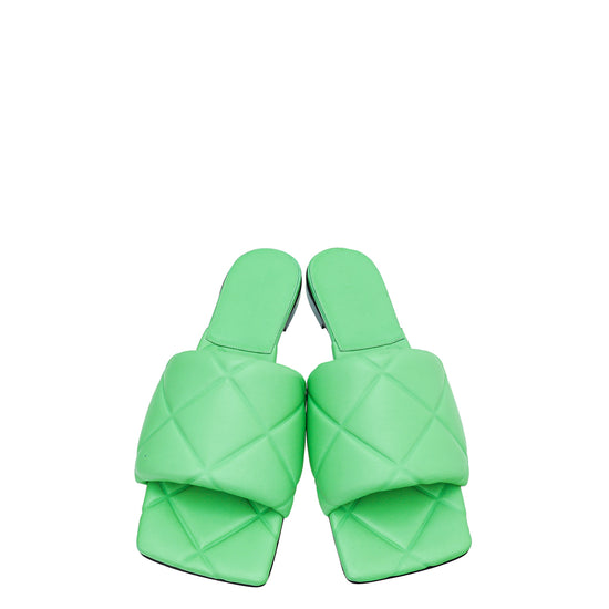 Bottega Veneta Light Green Embossed Quilt Lido Flat Sandals 40