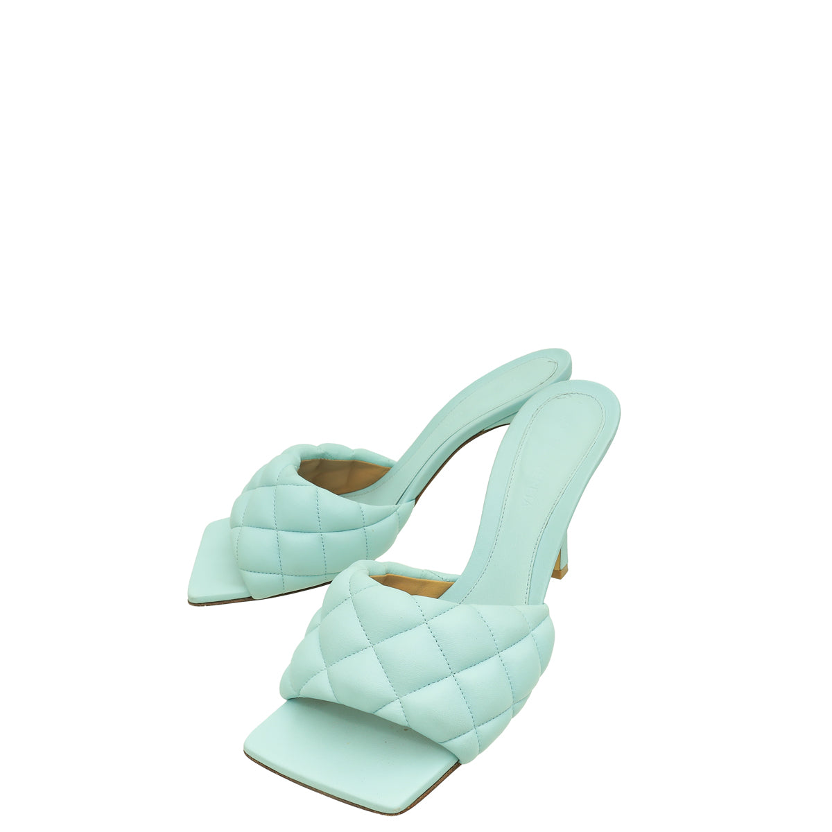 Bottega Veneta Icy Green Padded Lido Heeled Mules 38.5