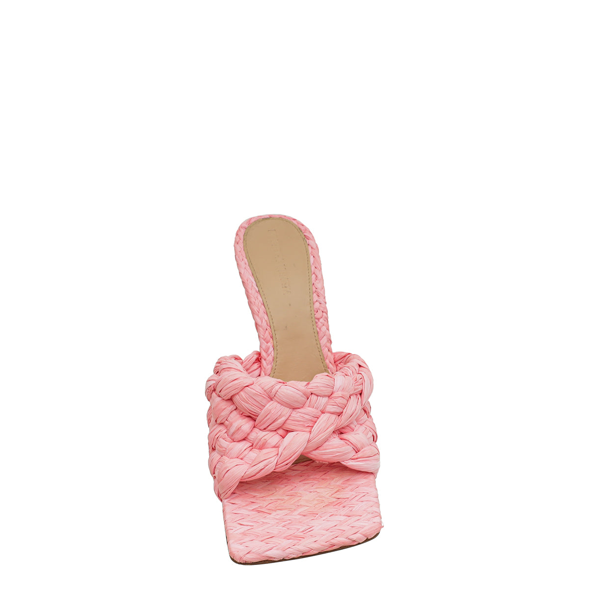 Bottega Veneta Pink Woven Raffia Lido Mules 38-Bottega Veneta-THE CLOSET