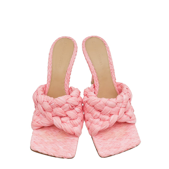 Bottega Veneta Pink Woven Raffia Lido Mules 38