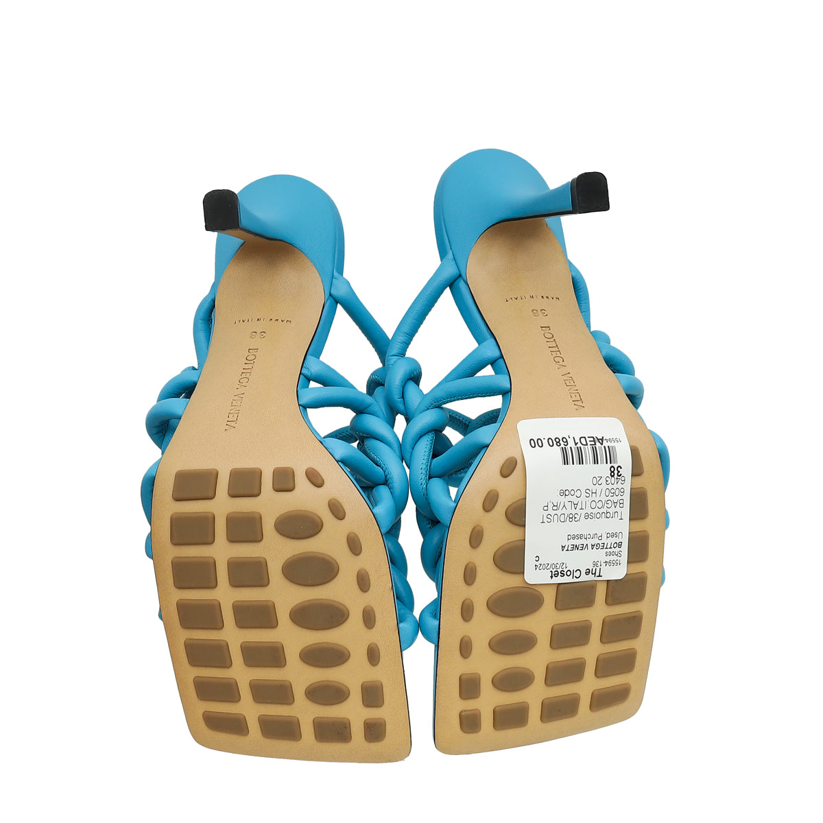 Bottega Veneta Turquoise Stretch 90 Woven Mule Sandals 38 | Pre