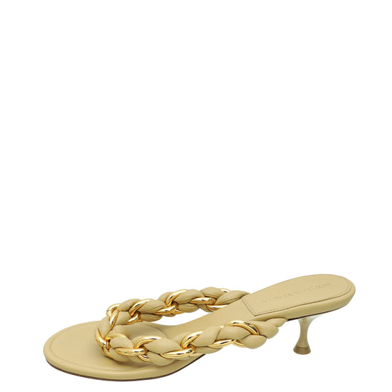 Bottega Veneta Beige Braided Leather & Chain Thong Sandals 39