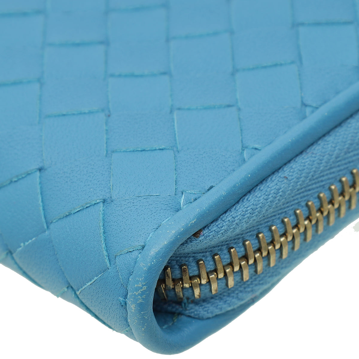 Bottega Veneta Blue Intrecciato Zip Around Wallet