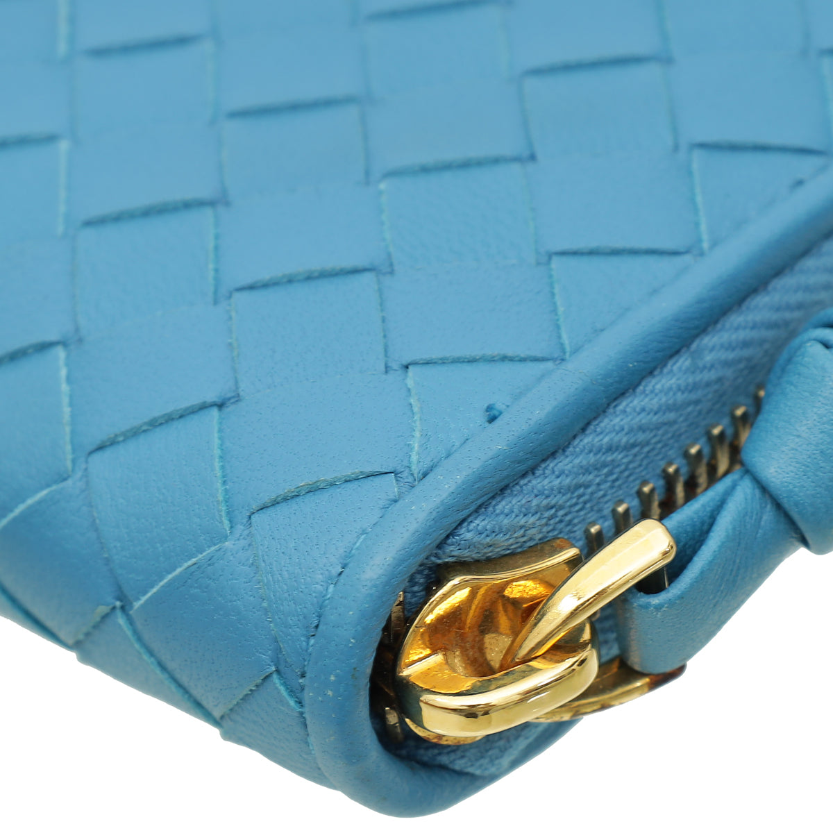 Bottega Veneta Blue Intrecciato Zip Around Wallet