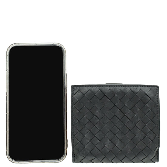 Bottega Veneta Black Intrecciato Medium French Wallet-Bottega Veneta-THE CLOSET