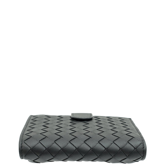 Bottega Veneta Black Intrecciato Medium French Wallet-Bottega Veneta-THE CLOSET