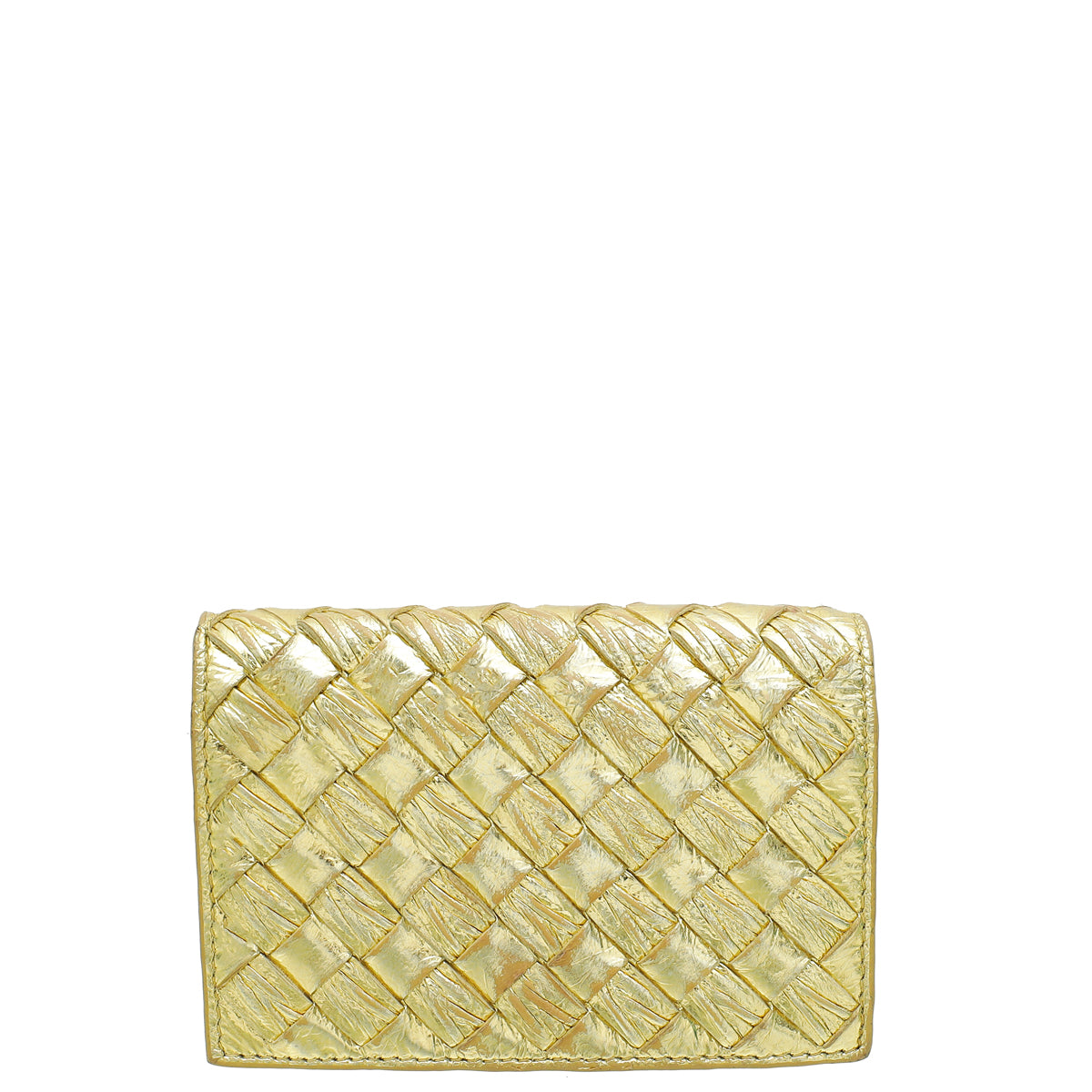 Bottega Veneta Gold Intrecciato Laminated Business Card Case-Bottega Veneta-THE CLOSET