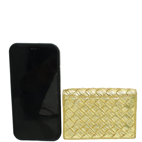 Bottega Veneta Gold Intrecciato Laminated Business Card Case