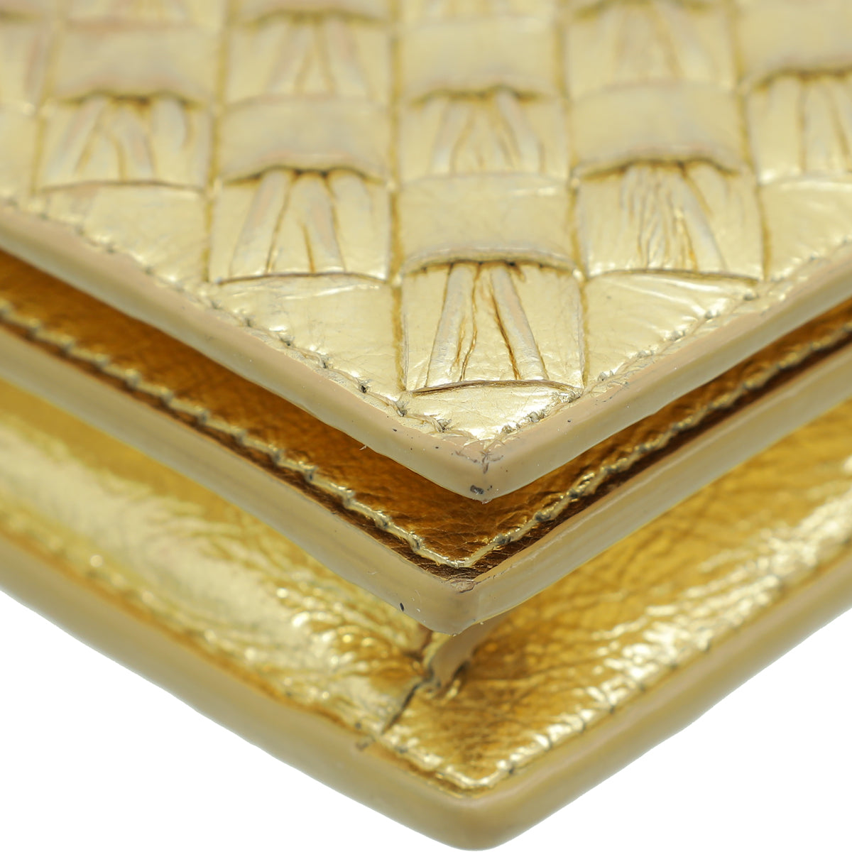 Bottega Veneta Gold Intrecciato Laminated Business Card Case