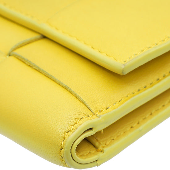 Bottega Veneta Yellow Cassette Tri-Fold Zip Wallet