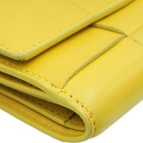 Bottega Veneta Yellow Cassette Tri-Fold Zip Wallet