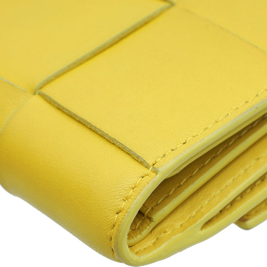 Bottega Veneta Yellow Cassette Tri-Fold Zip Wallet