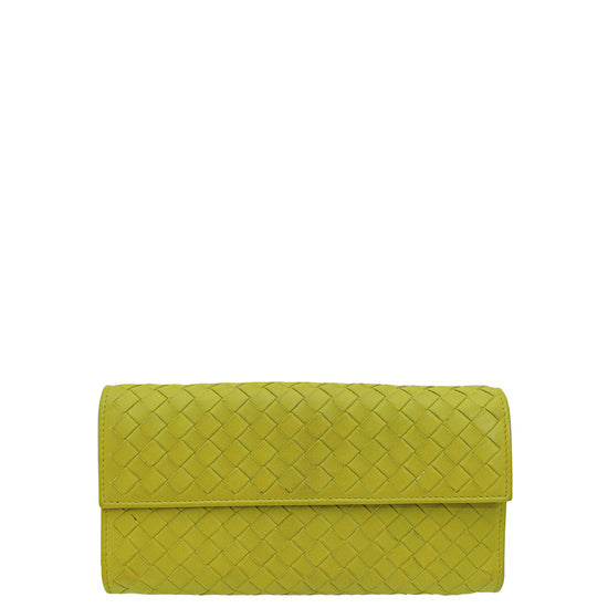 Bottega Veneta Lime Intrecciato Nappa Flap Continental Wallet