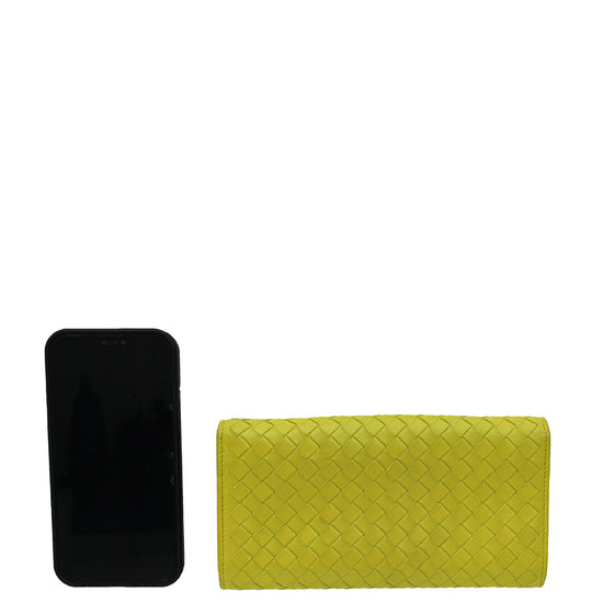 Bottega Veneta Lime Intrecciato Nappa Flap Continental Wallet