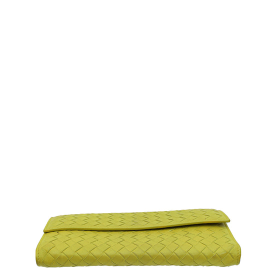 Bottega Veneta Lime Intrecciato Nappa Flap Continental Wallet