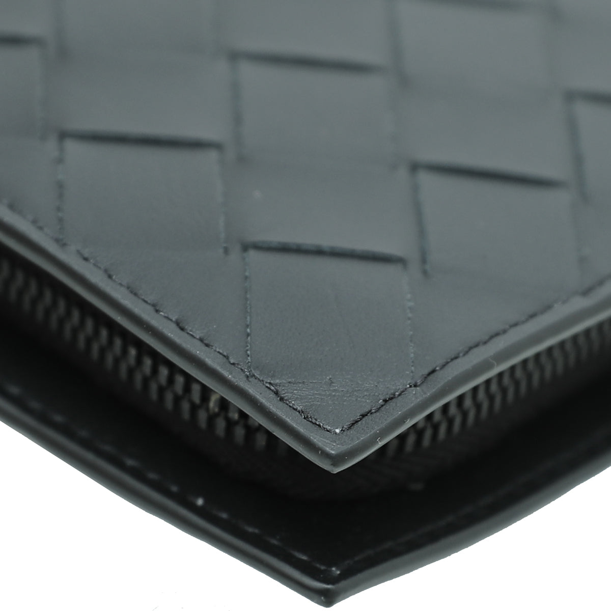 Bottega Veneta Black Intrecciato Zip Around Slim Wallet