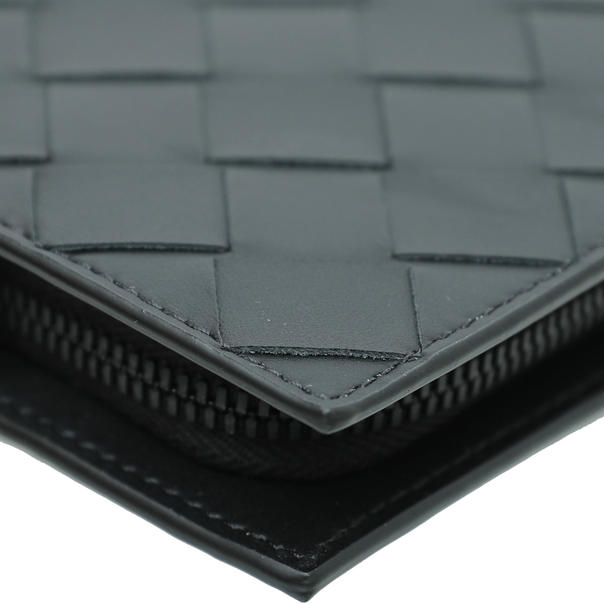 Bottega Veneta Black Intrecciato Zip Around Slim Wallet