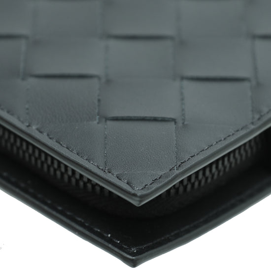 Bottega Veneta Black Intrecciato Zip Around Slim Wallet