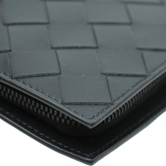 Bottega Veneta Black Intrecciato Zip Around Slim Wallet