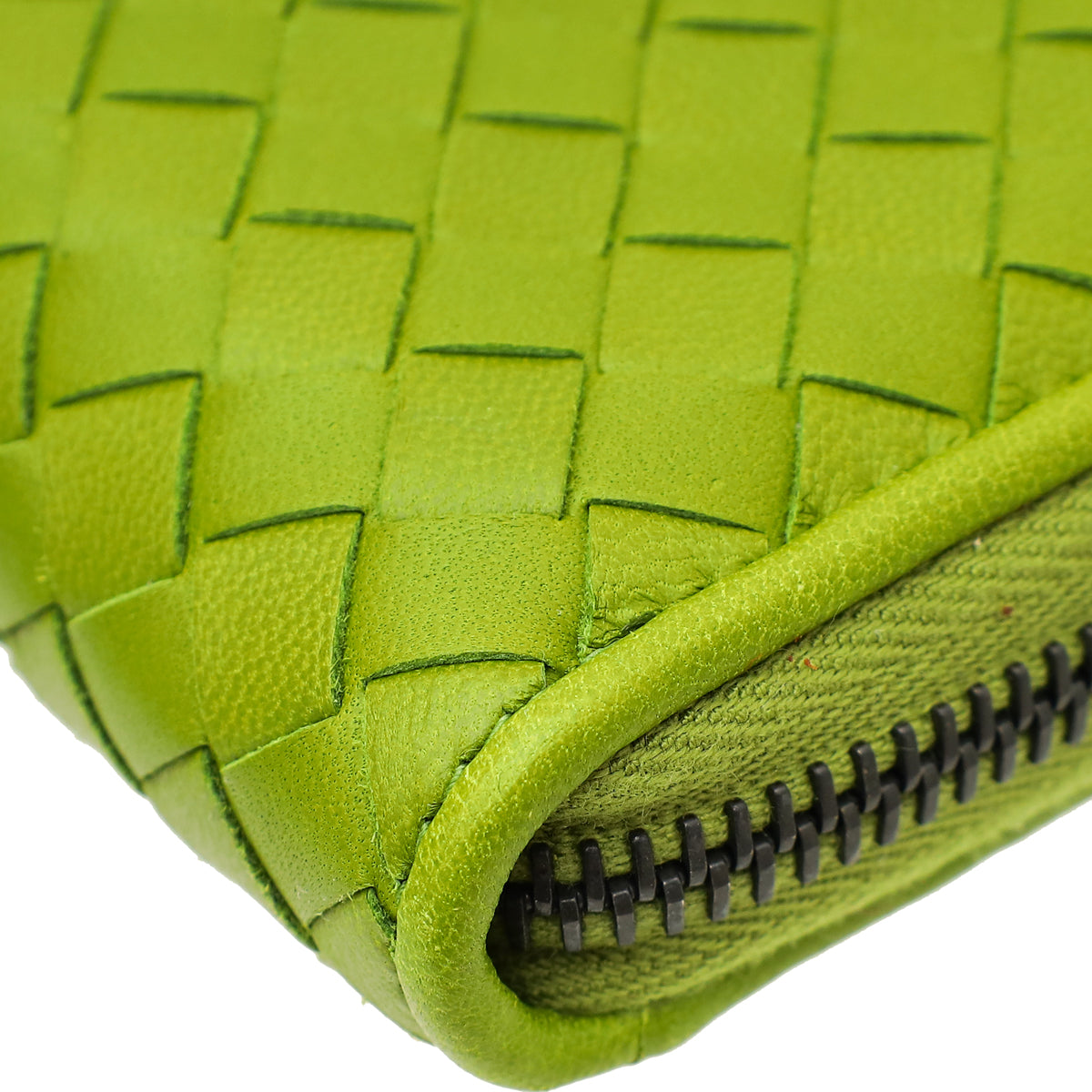 Bottega Veneta Green Intrecciato Zip Around Wallet