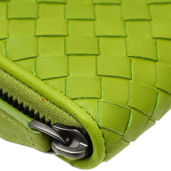 Bottega Veneta Green Intrecciato Zip Around Wallet