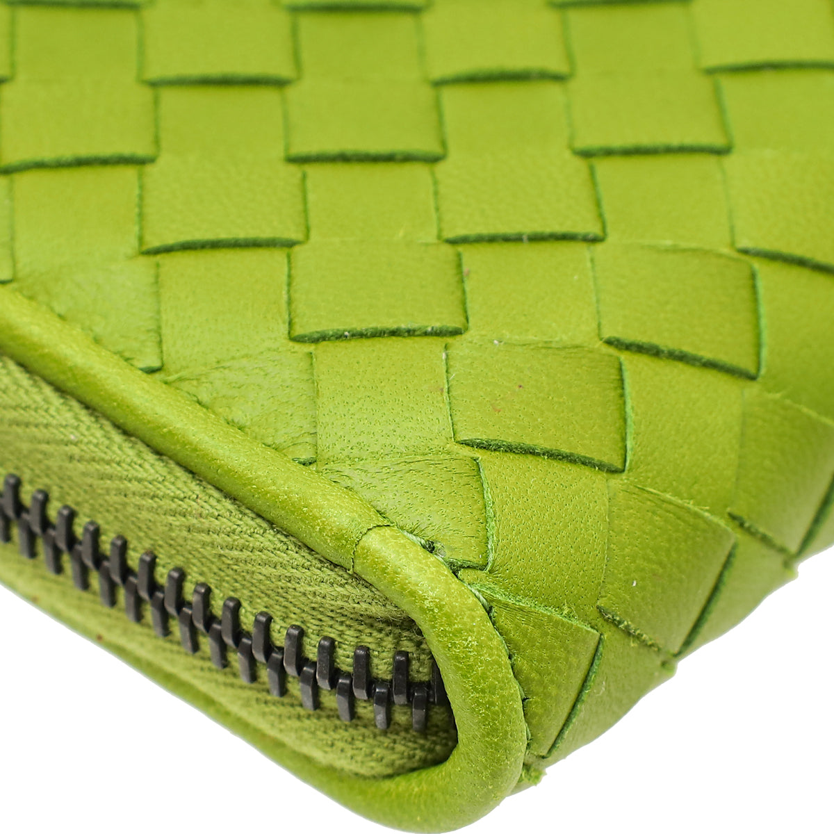 Bottega Veneta Green Intrecciato Zip Around Wallet