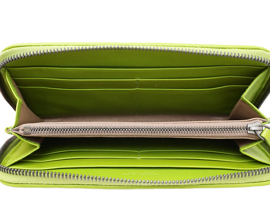 Bottega Veneta Green Intrecciato Zip Around Wallet