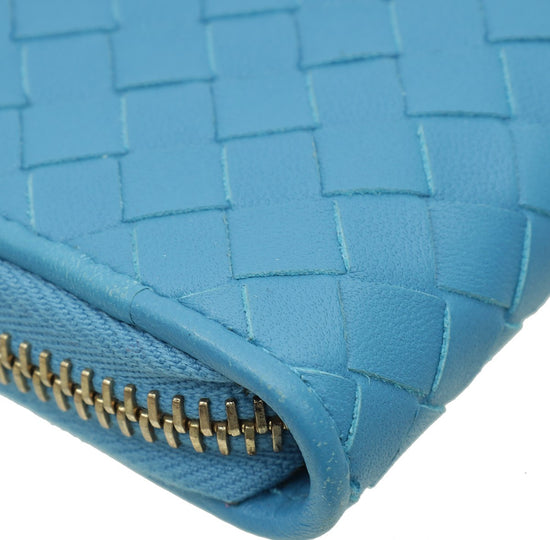 Bottega Veneta Blue Intrecciato Zip Around Wallet