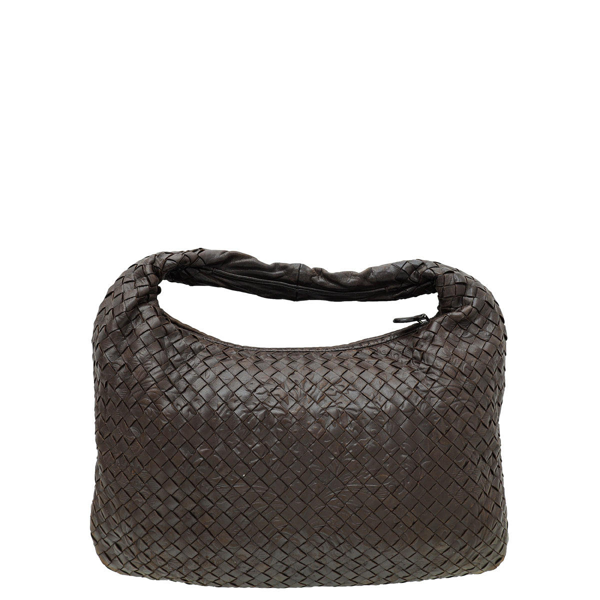 Bottega Veneta Chocolate Brown Medium Intrecciato Bag W/ Embossed Veneta Hobo-Bottega Veneta-THE CLOSET