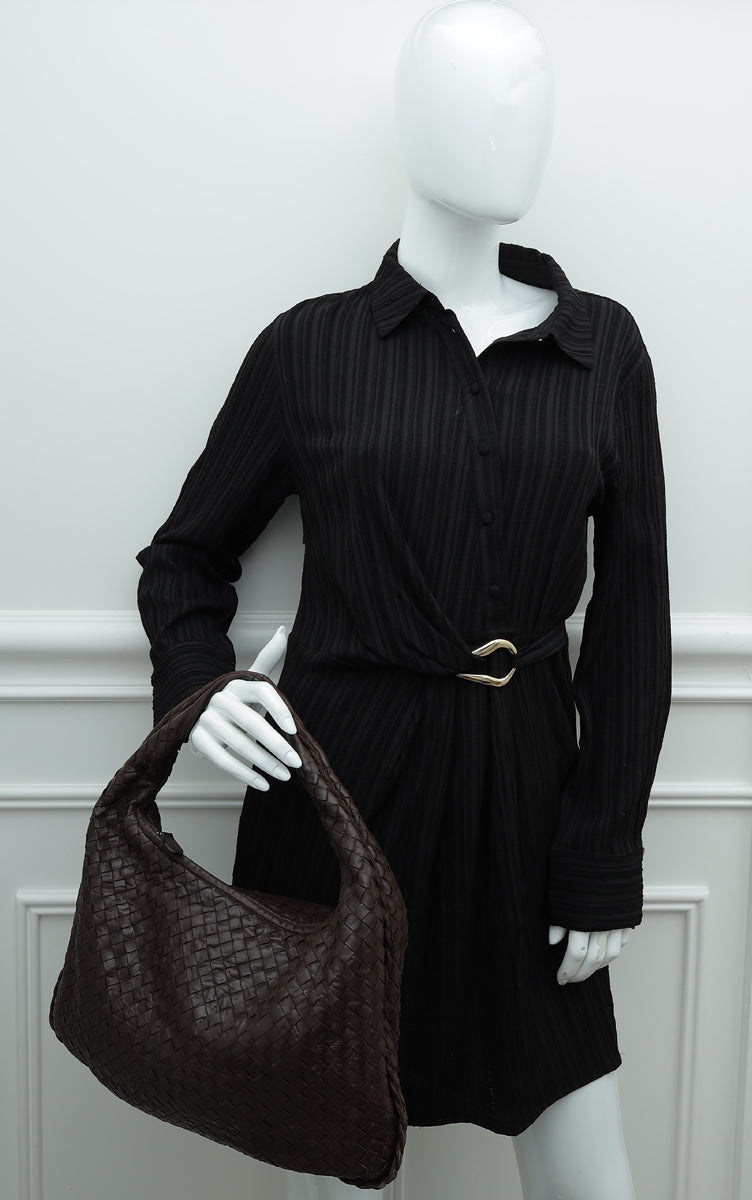 Bottega Veneta Chocolate Brown Medium Intrecciato Bag W/ Embossed