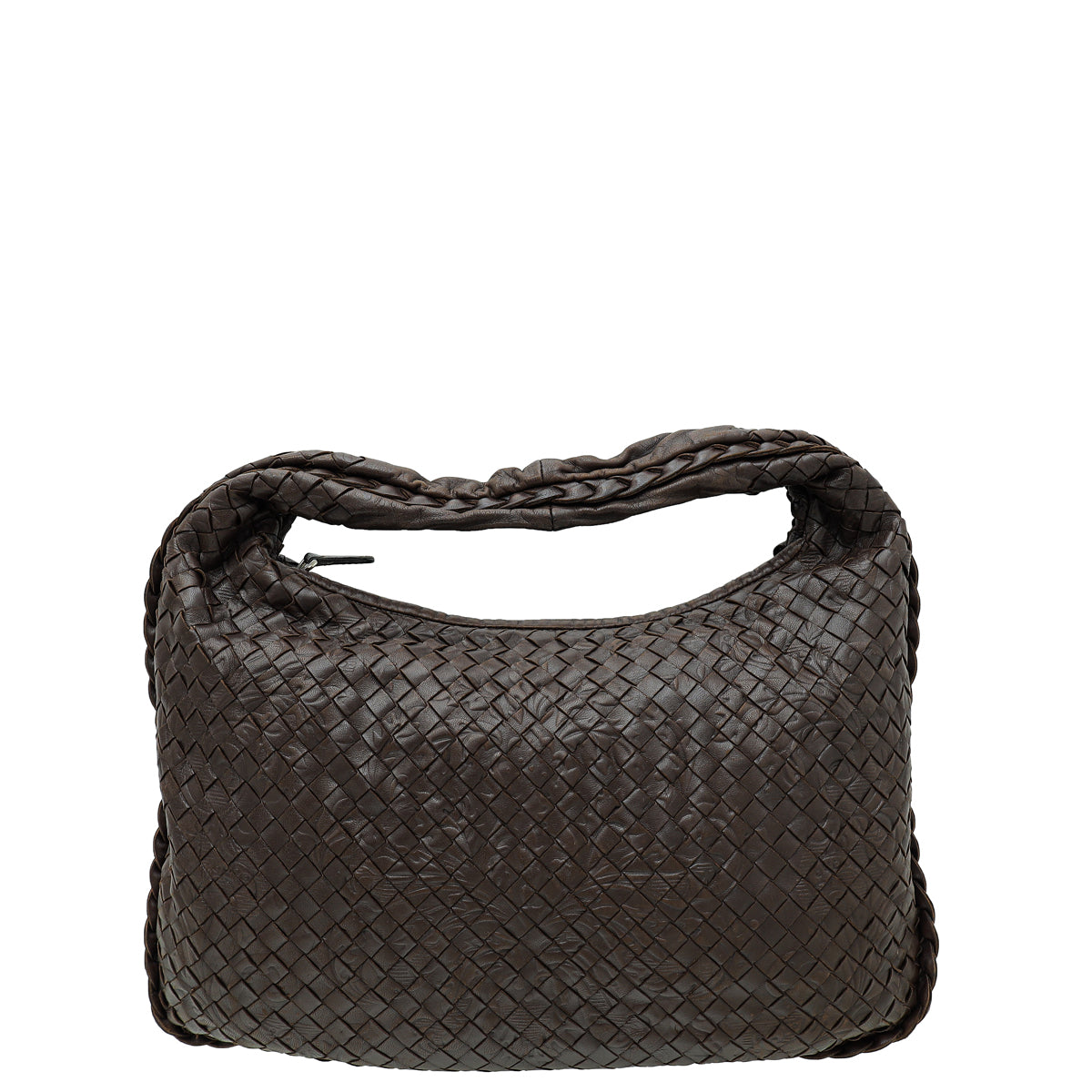 Bottega Veneta Chocolate Brown Medium Intrecciato Bag W/ Embossed Veneta Hobo-Bottega Veneta-THE CLOSET