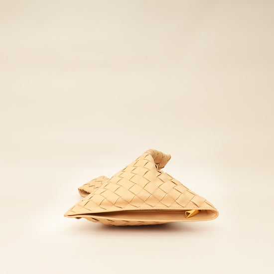 Bottega Veneta Beige Intrecciato Twist Clutch-Bottega Veneta-THE CLOSET