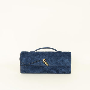 Bottega Veneta Blue Intrecciato Andiamo Clutch
