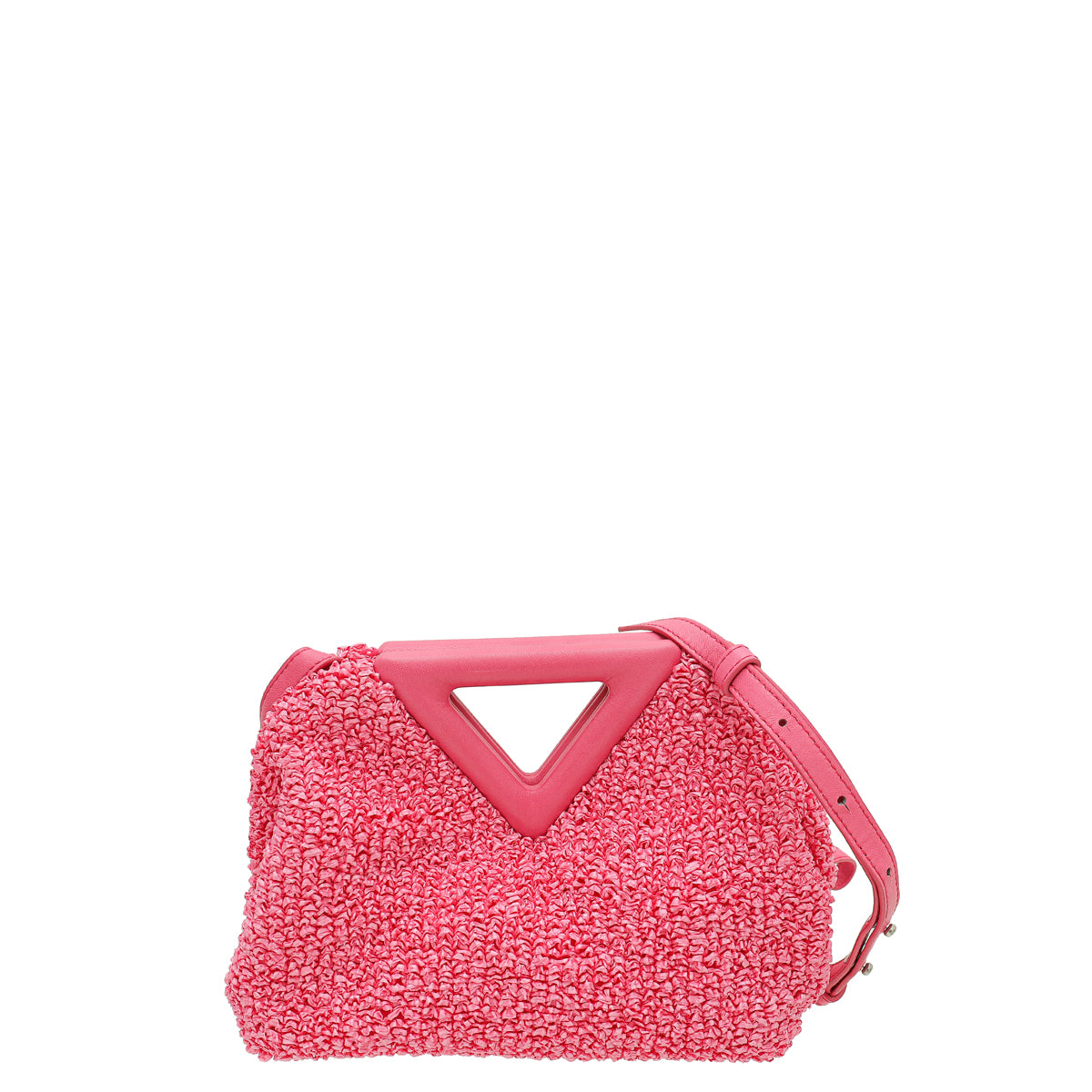 Bottega Veneta Pink Boucle Curly Raffia The Point Triangle Small Bag
