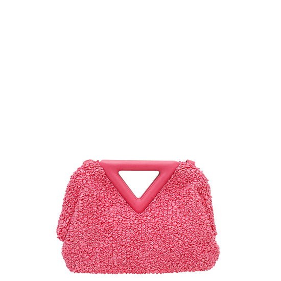 Bottega Veneta Pink Boucle Curly Raffia The Point Triangle Small Bag