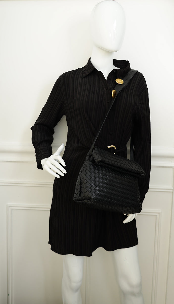 Bottega Veneta Black Intrecciato "The Fold" Crossbody Bag