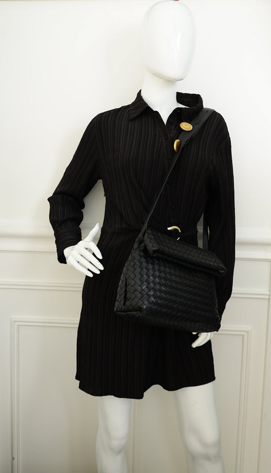 Bottega Veneta Black Intrecciato "The Fold" Crossbody Bag