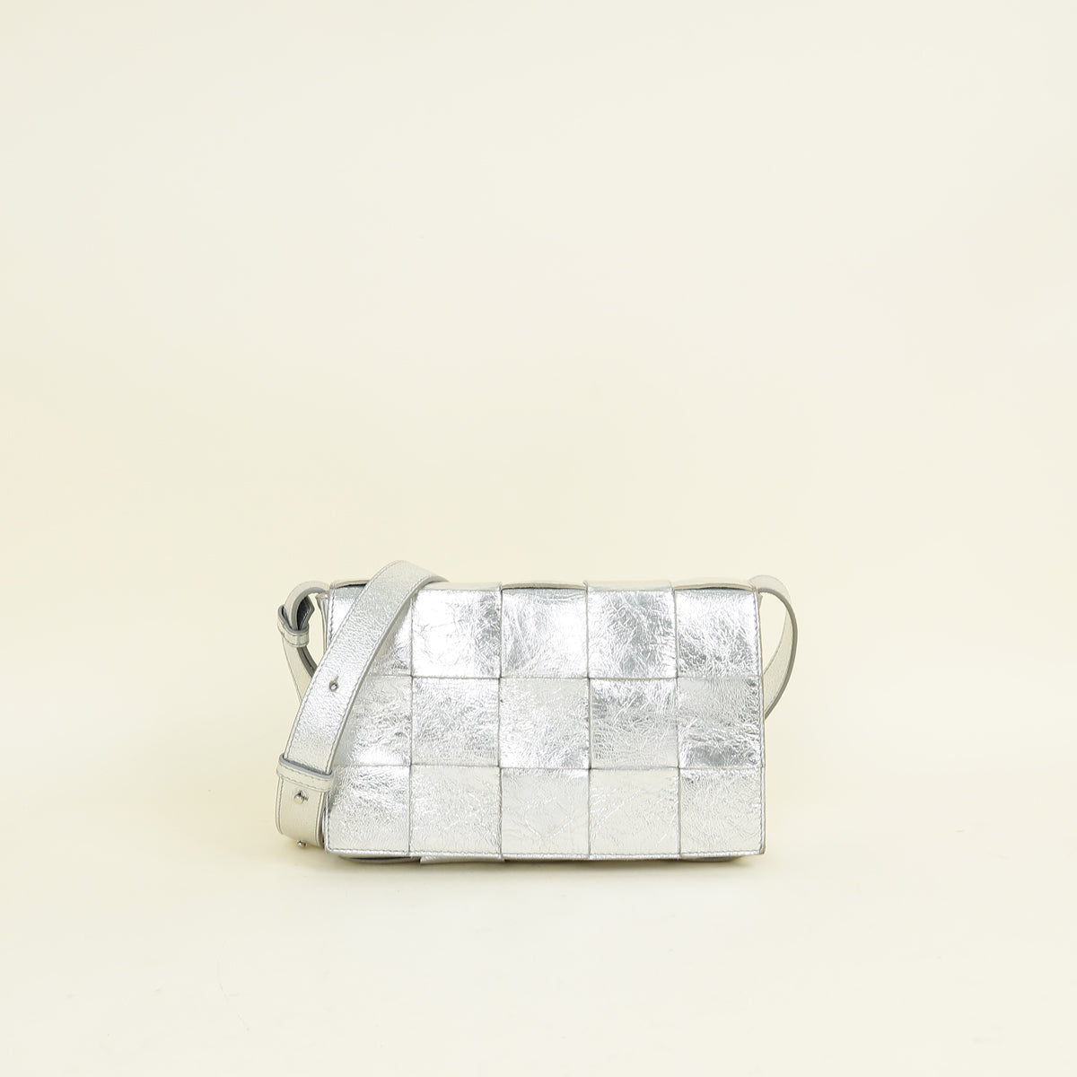 Bottega Veneta Metallic Silver Intreccio Cassette Shoulder Bag