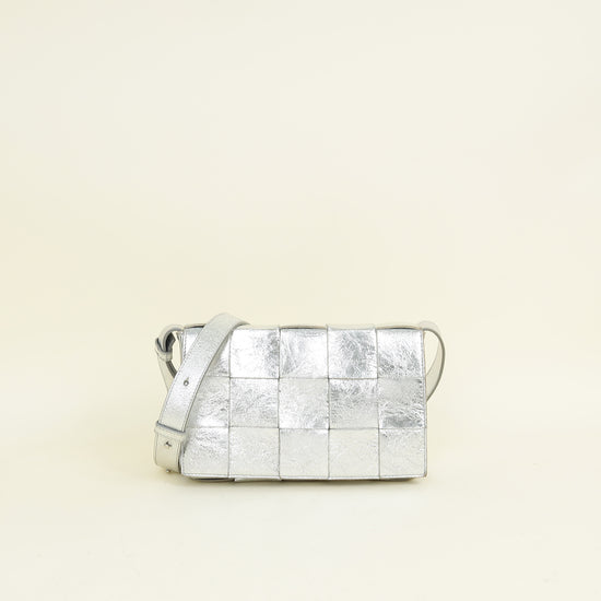Bottega Veneta Metallic Silver Intreccio Cassette Shoulder Bag