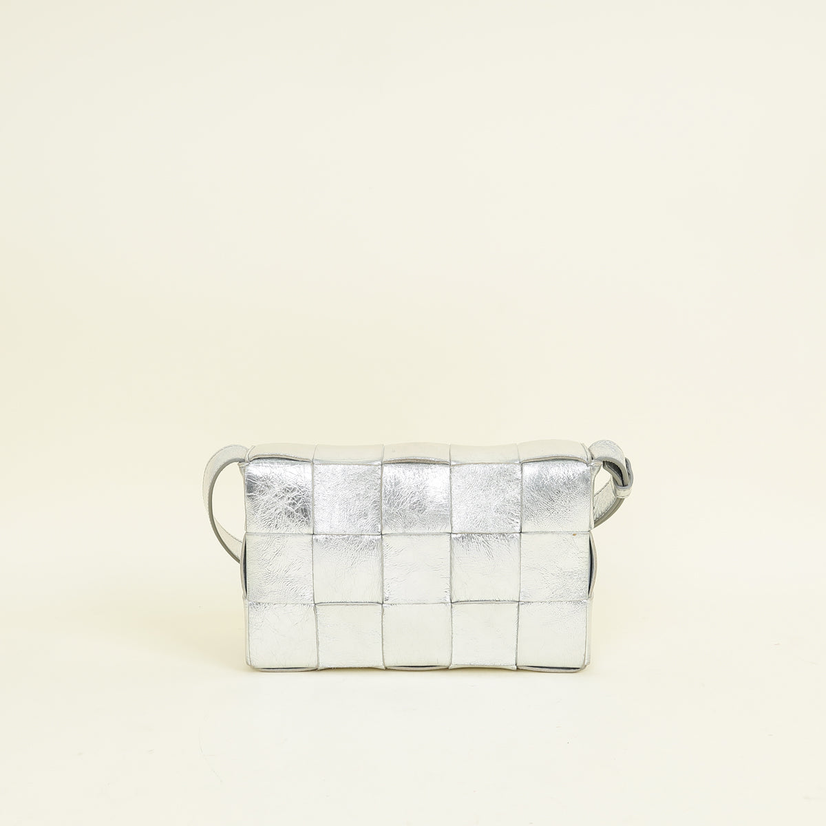 Bottega Veneta Metallic Silver Intreccio Cassette Shoulder Bag