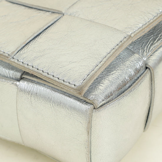 Bottega Veneta Metallic Silver Intreccio Cassette Shoulder Bag