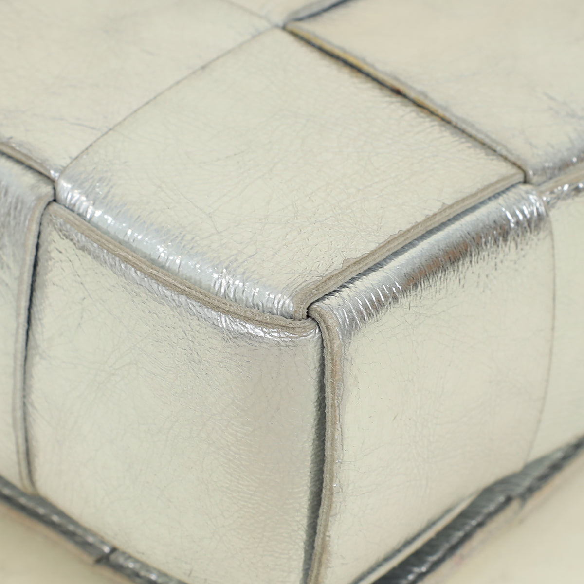 Bottega Veneta Metallic Silver Intreccio Cassette Shoulder Bag