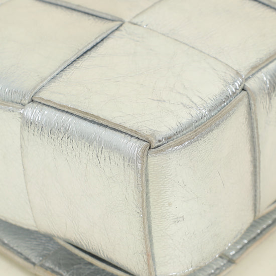 Bottega Veneta Metallic Silver Intreccio Cassette Shoulder Bag