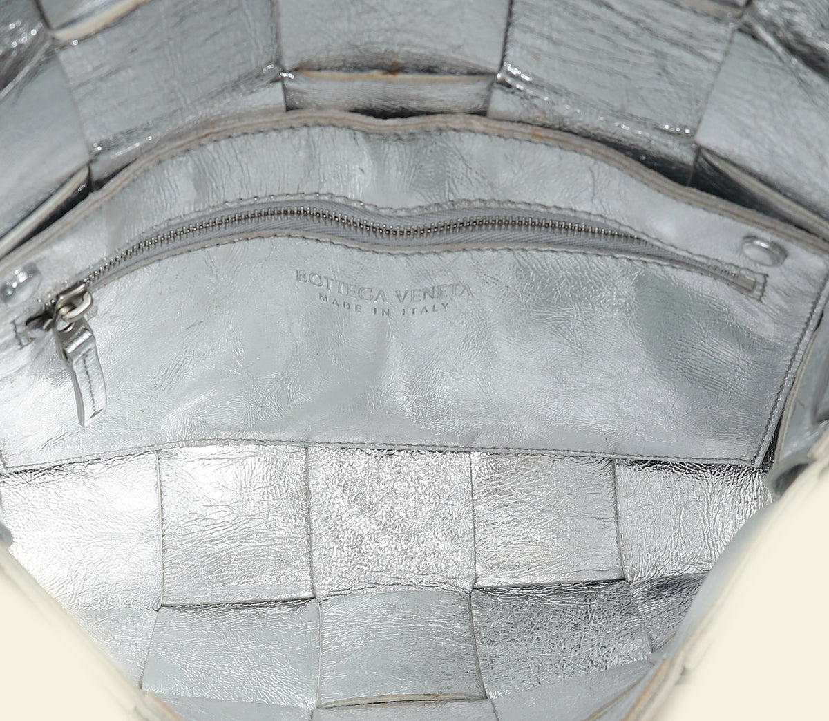 Bottega Veneta Metallic Silver Intreccio Cassette Shoulder Bag