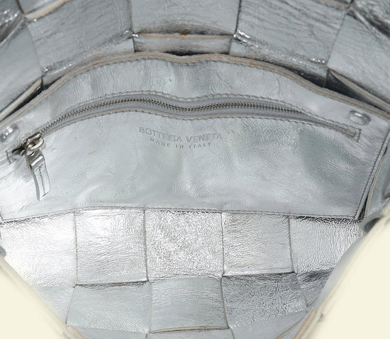 Bottega Veneta Metallic Silver Intreccio Cassette Shoulder Bag