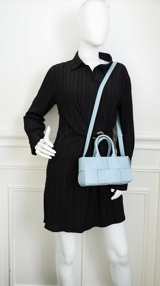 Bottega Veneta Light Blue Intreccio Mini East-West Arco Tote Bag