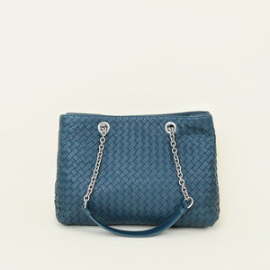 Bottega Veneta Dark Teal Intrecciato Chain Shoulder Bag