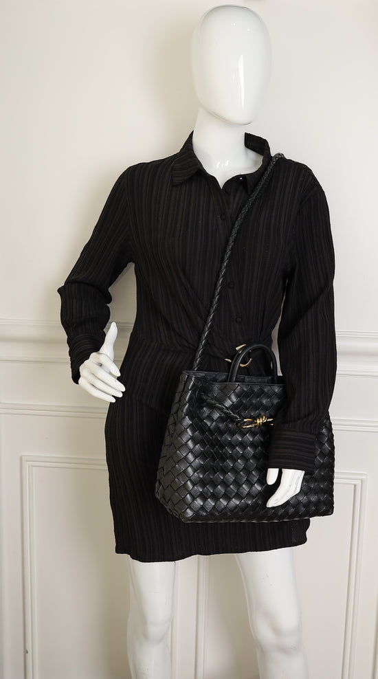 Bottega Veneta Black Intrecciato Nappa Andiamo Medium Bag